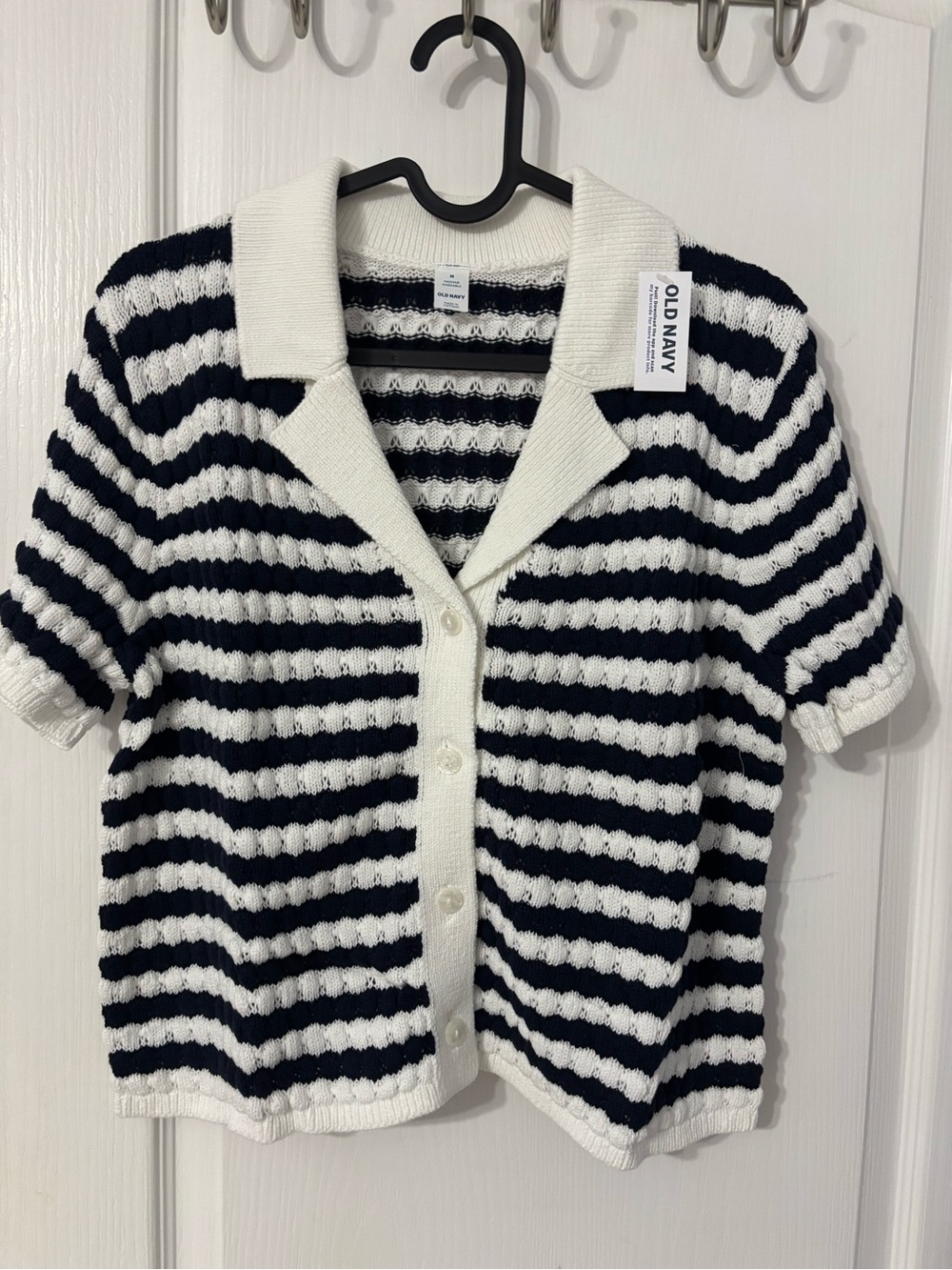 Old Navy Black and White Striped Polo Cardigan